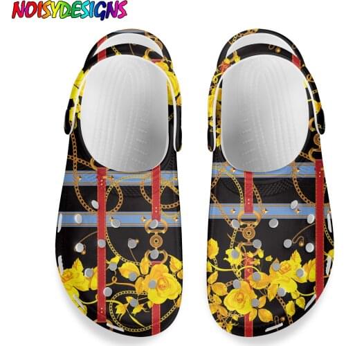 NOISYDESIGNS Europe Golden Retro Flower Hole Shoes Beach Sandals Home Slippers Garden Shoes Summer Men and Women Casual Shoes
