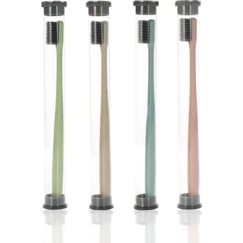 Wholesale Wheat Black Bamboo Toothbrush Portable Soft Charcoal Tooth Brush Tongue Cleaner for Kids and Adults Oral Hygiene