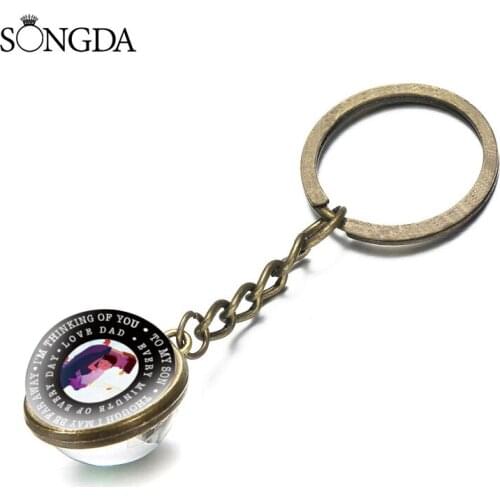 I love Dad Every Minute Every Day Key Chain Double Sided Glass Ball Art Photo Dome Car Keychains For Men Women Jewelry Gifts