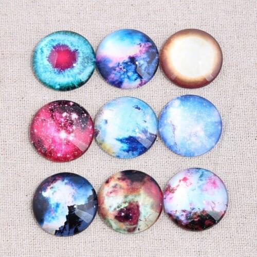 Reidgaller 20pcs Mix Space Universe Star Photo Round Glass Cabochon 20mm 25mm diy flatback handmade jewelry findings