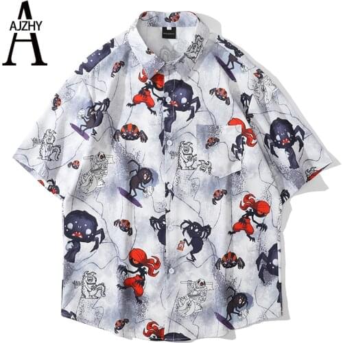 Anime Devil Printed Short Sleeve Shirts Men Summer Floral Loose Hawaiian Korean Streetwear Hip Hop Fashion Shirts Korean Clothes