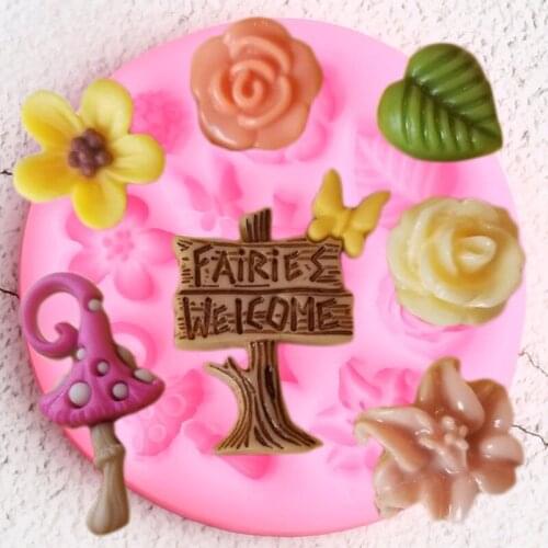 DIY Baby Birthday Cake Decorating Tools Fairy Garden Silicone Molds Flower Leaves Cupcake Topper Fondant Candy Chocolate Moulds