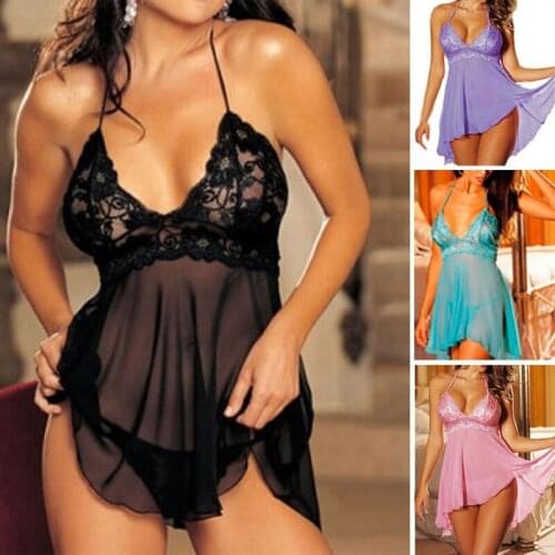 Sexy Women Lingerie Badydoll Sleepwear Underwear Dress G-string Nightwear Lot Sleepwear Plus Size Sexy Dress + Sexy G-string Set