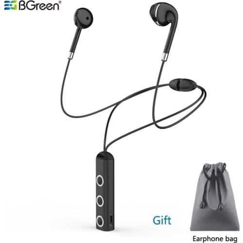 BGreen Bluetooth Sports Earphone Wireless Stereo Headset With Microphone Magnet Attraction Earphone With Power Level Indicator