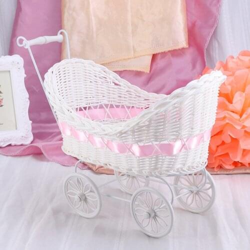 1pc Cart Cane Tricycles Flower Basket Knitted Flower Mini Car Furnishing Articles for Wedding Baby Shower Party Birthday Decor