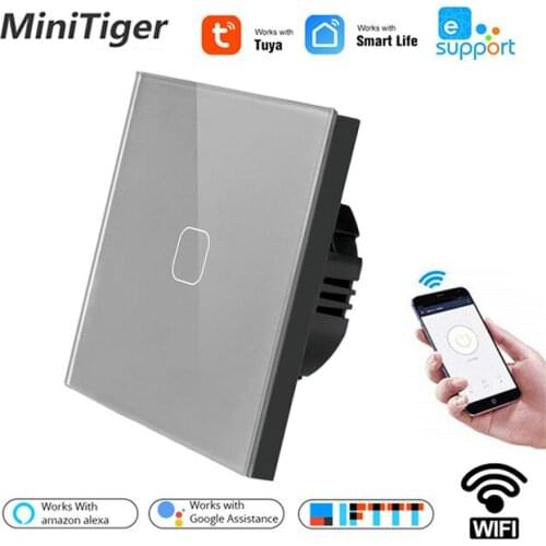 Minitiger Crystal Glass Panel EU/UK WIFI Smart Touch Switch APP Wireless Remote Light Wall Switch Works With Alexa / Google Home