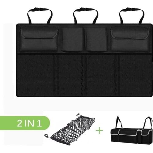 Universal Auto Car Seatback Organizer Trunk Rear Back Seat 2 In 1 Storage Bag Mesh Net Pocket Adjustable Straps