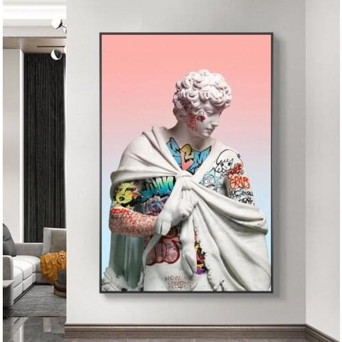 Vaporwave Sculpture Of David Graffiti Art Canvas Posters And Prints Wall Art Decor Pictures Portrait of David Paintings Cuadros