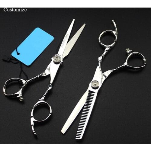 Customize japan 440c steel 6 '' alligator cut hair salon scissors cutting barber makas Thinning shears set hairdressing scissors