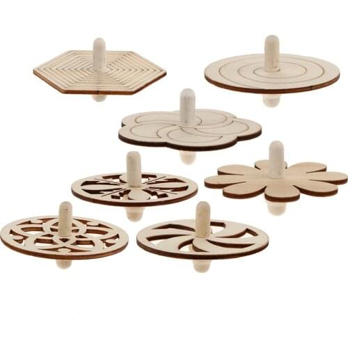 7 Pieces Funny Educational Natural Wood Gyro Spinning Top Toys for Children