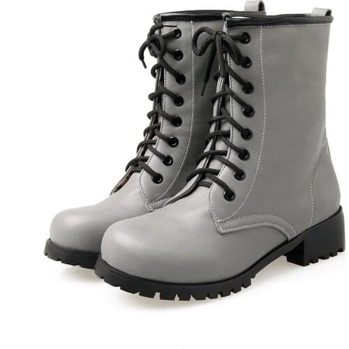 2018 Hot Sale Korean Style Womens Shoes Martin Booties Strap Motorcycle Boots Chunky High Heels Pumps British