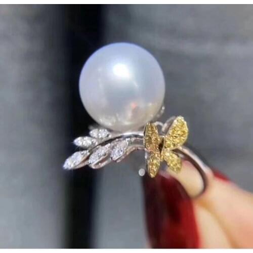 D404 Pearl Ring Fine Jewelry 925 Sterling Silver Natural Round 10-11mm Fresh Water White Pearls Rings for Women