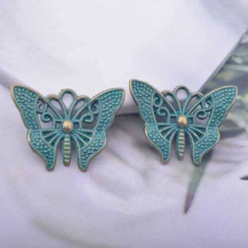 12pcs/lot 15*30mm Bohemian Style Ancient Bronze Butterfly Charms Alloy Animals Ear Pendant DIY Jewelry Earring Components