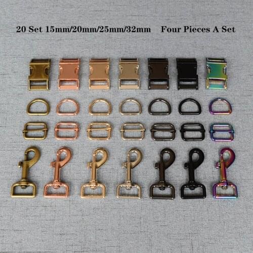 20 Set (A) 15mm/20mm/25mm/32mm Metal D Ring+Snap Hook+Adjustable+Release Buckle DIY Dog Collar and Leash Accessories 4JT7826L
