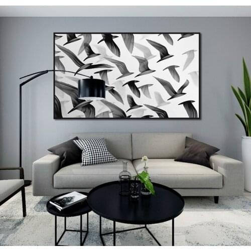 Abstract Art Black And White Poster Flying Geese Canvas Painting Picture Print For Living Room Bedroom Home Wall Art Decoration