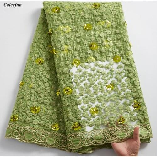 African French Tulle Lace Fabric 2021 High Quality 3D Lace With Sequins Nigerian Lace Fabrics For Wedding Dress Sewing Y2354