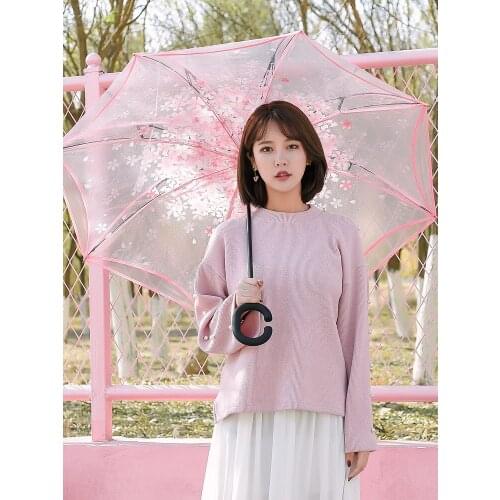 Automatic Light Umbrella Long Handle Windproof Light Mini Umbrella Rain Women Transparent Paraguas Mujer Rain Gear BY50YS