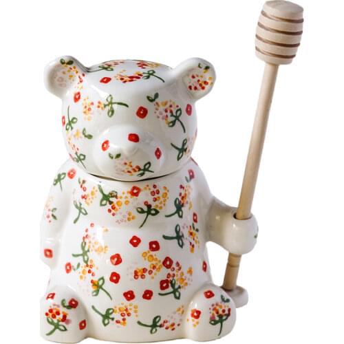 White Honey Jar,Ceramic Honey Pot,with Dipper and Lid,for Kitchen Use,Home Accessory,Honey Squeeze Dispenser