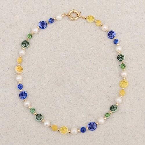 Handmade bohemian boho women Flower Patterns Millefiori Glass Lampwork Rondelle Beads Stripe Jewelry Accessories necklace