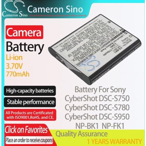 CameronSino Battery for Sony CyberShot DSC-S750 DSC-S780 DSC-S950 DSC-S980 DSC-S950/B fits Sony NP-BK1 Digital camera Batteries