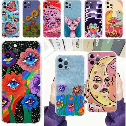 Indie Hippie Art Transparent Case For Apple iPhone 11 12 Pro Max 7 8 Plus XR SE 2020 X XS 6 6S 5 5S Soft Phone Cover Funda Shell