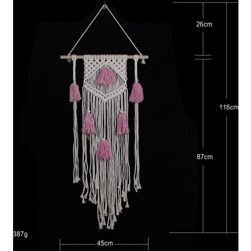 D Macrame Wall hanging Handmade Cotton Wall Hanging Tapestry with pink tassel Bohemia woven wall tapestry home and wedding decor