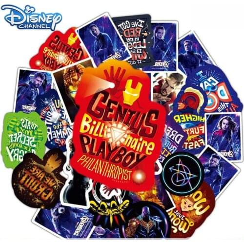 Disney The Avengers 10/50Pcs Stickers Cool Marvel Hero Iron Man Waterproof Laptop Guitar Skateboard Luggage Sticker Kids Toys