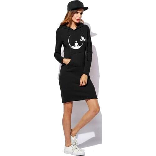 Buddha Lotos Print Dress long slim body bag hip cap women casual autumn winter bottoming skirt