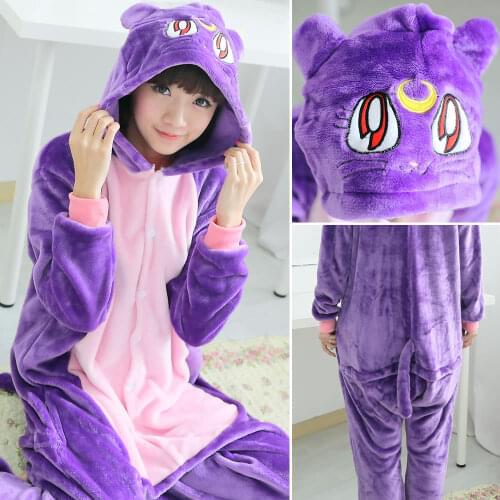 Purple Cat Pajama Cartoon Animal Onesie Adult Women Girl Couple Kigurumis Cute Funny Overalls Home Jumpsuit Festival Pary Suit