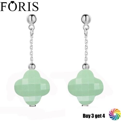 FORIS Fashion Design Silver Plated Four Leaf Clover Stone Earrings For Women Gift 14 Colors Choose PE024