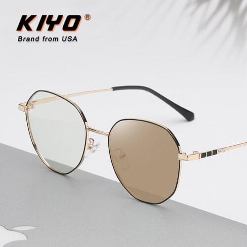KIYO Brand 2020 New Women Men Square Anti-Blue Light Photochromic Sunglasses Metal Fashion Sun Glasses UV400 Driving Eyewear9654