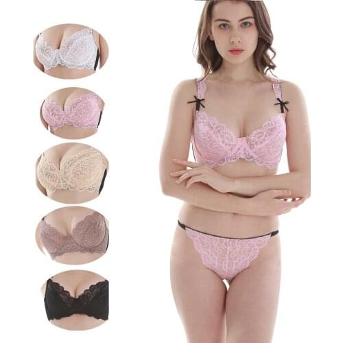 2020 New Sexy Ultra-Thin Transparent Bra Sets ABCDE Cup Underwear For Womens Push Up Bust Bodice Thong Unlined Lace Lingerie