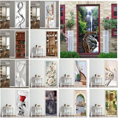 Creative 3D Landscape Pvc Waterproof Door Sticker Self Adhesive Removable Wallpaper Poster Living Room Bedroom Home Decor