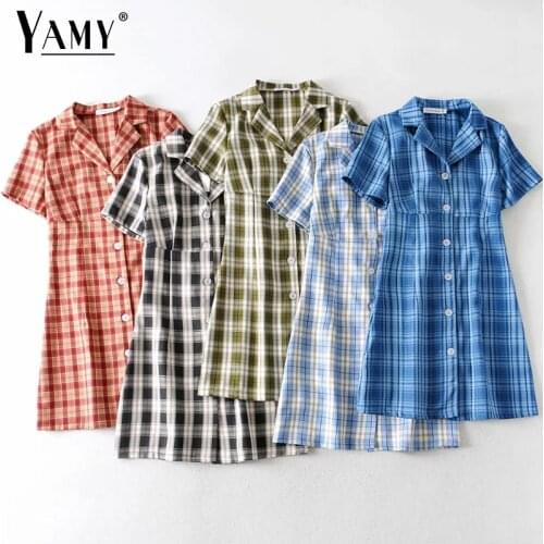 Summer dress women party club dresses short sleeve elegant black dress vintage mini red dresses casual korean plaid vestido 2020