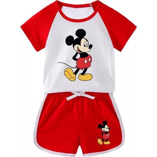 Summer Cartoon Mickey Mouse Kids Boy Clothes Set Tees Top+Shorts Pant 2Pcs Outfits Toddler Baby Girls Sport Suit