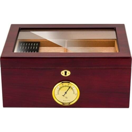LUBINSKI Genuine Cedar Wood Humidor Case Holder Box Hold 50 Cigars W/Lock Humidifier Hygrometer Tobacco Smoking Tool For Cohiba