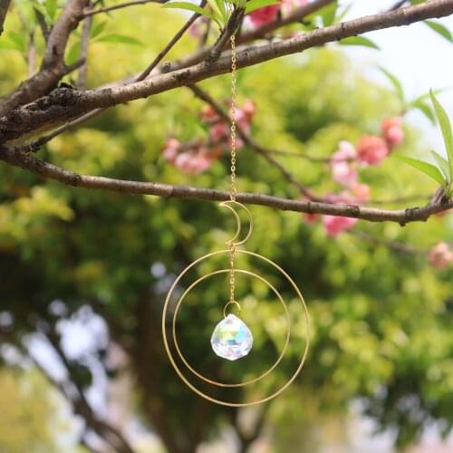 Moon Sun Catcher Moon and Hoops Rainbow Crystal Hanging Car Prism Crystal Suncatcher Rearview Mirror Decor Rainbows maker