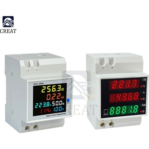 DIN-rail Multi-function LED Digital Meter AC 80-300V 0-100A Active Power Factor Electric Energy Ammeter Voltmeter DIY AC250-450V