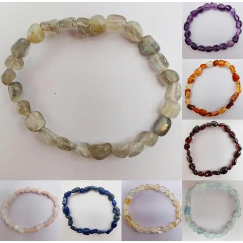 Natural 5-7MM Stone Purple Crystal/Red Carnelian/Garnet/Labradorite/Lapis/Aquamarin e Bracelet Stretch 7.5 Inch Jewelry