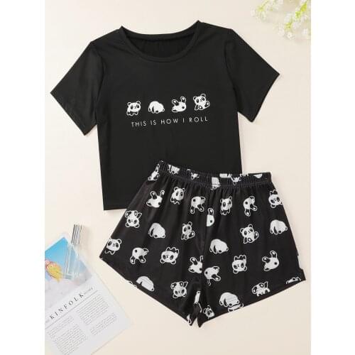 New Style Womens Cute Cartoon Panda Short Sleeve T Shirts & Shorts Pajama Set Summer Comfortable Sleepwear Home Suits Underwear