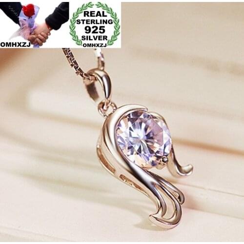 OMHXZJ Wholesale Personality Fashion OL Woman Girl Gift White Birthday Date AAA Zircon 925 Sterling Silver Pendant Charm CH23
