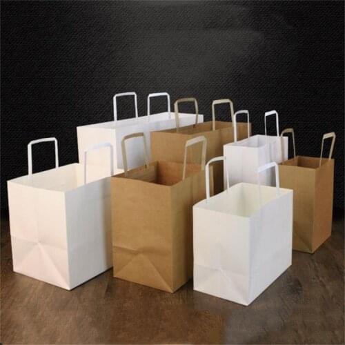 Takeaway Food Paper Bag Kraft Paper Gift Bags Packing With Flat Rope Biscuits Candy Food Bread Cookie Bread Snack Baking Package