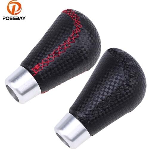 POSSBAY Car Gear Shift Knob Manual Transmission Aluminum Alloy Black Leather Gear Stick Shift Lever Knobs Interior Decoration
