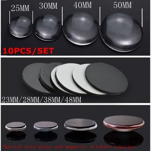 10Pcs Transparent Glass and Magnetic Stickers Fridge Magnet Handmade Works 25Mm/30Mm/40Mm/50Mm Glass and Magnet Diy Craft Decor