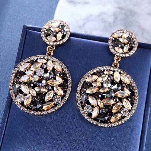 Ztech Luxury Big Champagne Rhinestone Series Vintage Earrings For Women Gilrs Statement Trend Boho Jewelry Brincos Pendientes
