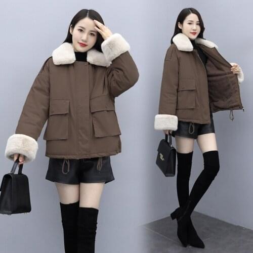 Make new han edition loose cotton-padded jacket down jacket female lambs wool cotton-padded jacket short winter coat web celebri