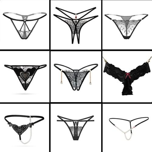 Sexy Lace Women Underwear Ladies Panties Briefs Female Massage Pearl Lingerie G-stings Hollow Young Girls Embroidery T-back Pant