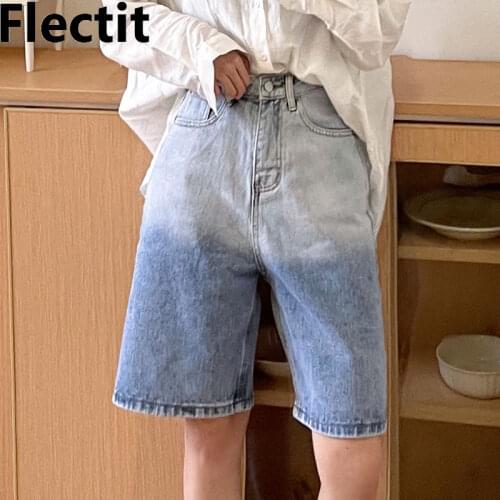 Flectit Ombre Denim Bermuda Shorts Women High Waist Jean Shorts Summer School Girl Aesthetic Casual Outfits