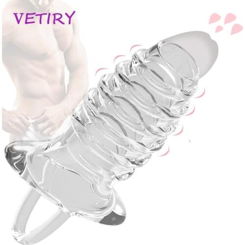 VETIRY Penis Sleeves Cock Extender Delay Ejaculation Reusable Condoms With Scrotum Rings Sex Toys for Men Erection Cock Ring