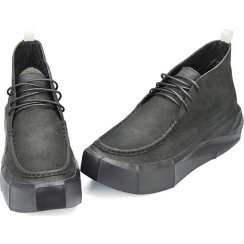 Vintage Japan Style Casual Shoes For Male Ankle Boots Men Lace Up Round Toe Winter New Fashion High Heel Genuine Leather Creeper